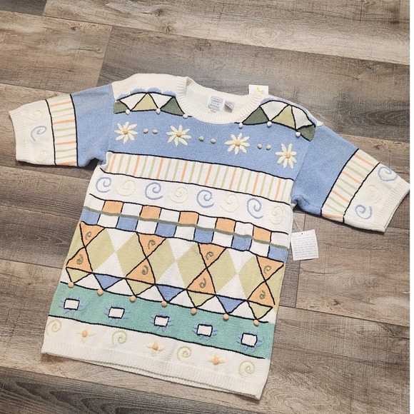 Tony Lambert Design Group Sweaters - Tony Lambert Design Short Sleeve Sweater Women Medium Multicolor NWT Vintage